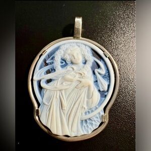 Alphonse Mucha "December" Cameo Set in Custom Sterling Silver Bezel